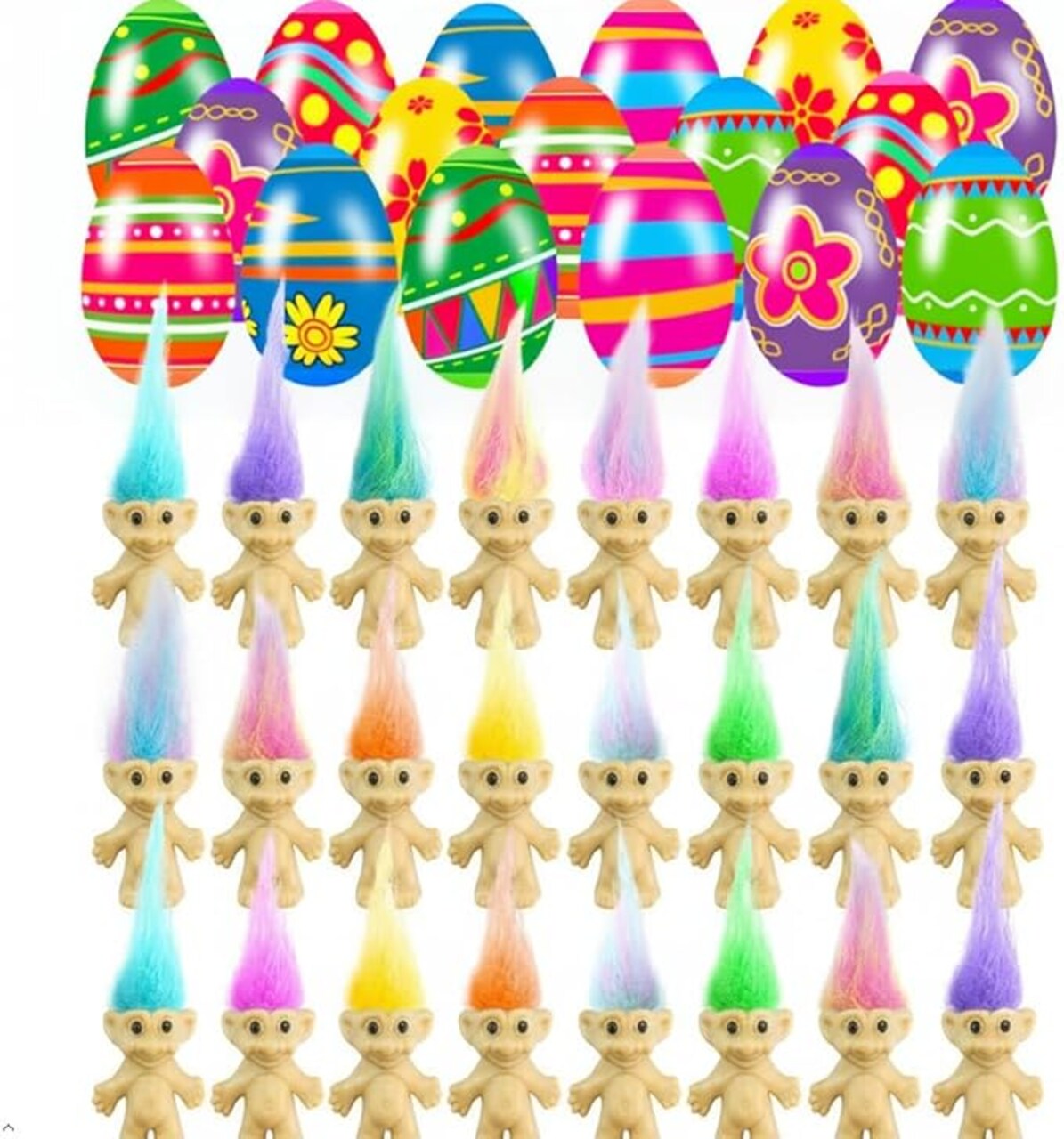 24 PCS Prefilled Easter Eggs with Mini Toys Inside Vintage Lucky Dolls Action Figures for Kids Boys Girls Easter Basket Stuffers Party Favors Easter Egg Fillers Hunt